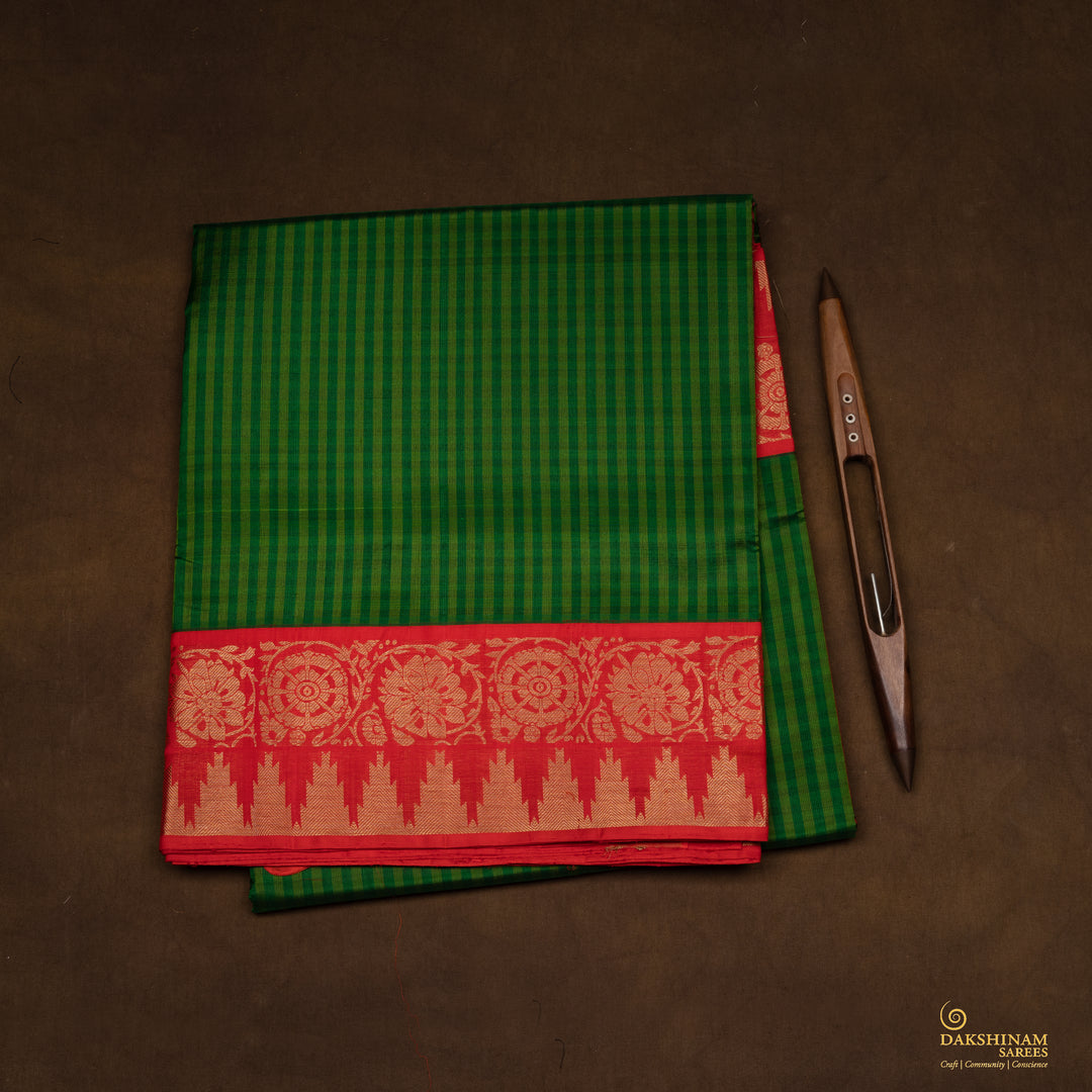 Handwoven Green with Red Uppada Soft Silk Saree - 2690T012947DSC