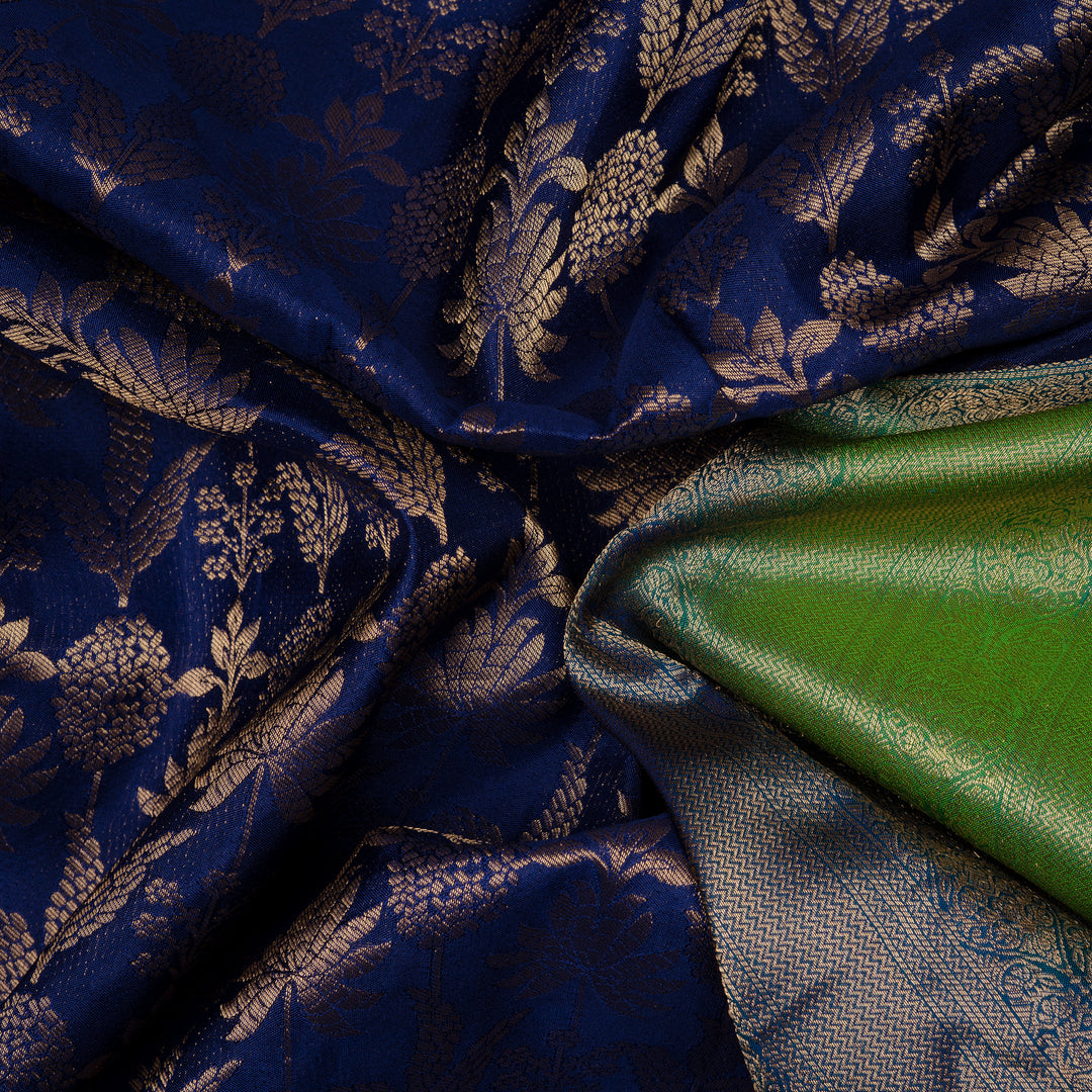 Handwoven Blue with Green Upadda Soft Silk Saree - 2700T012982DSC
