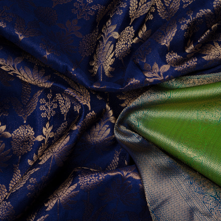 Handwoven Blue with Green Upadda Soft Silk Saree - 2700T012982DSC