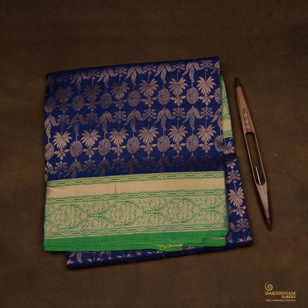 Handwoven Blue with Green Upadda Soft Silk Saree - 2700T012982DSC