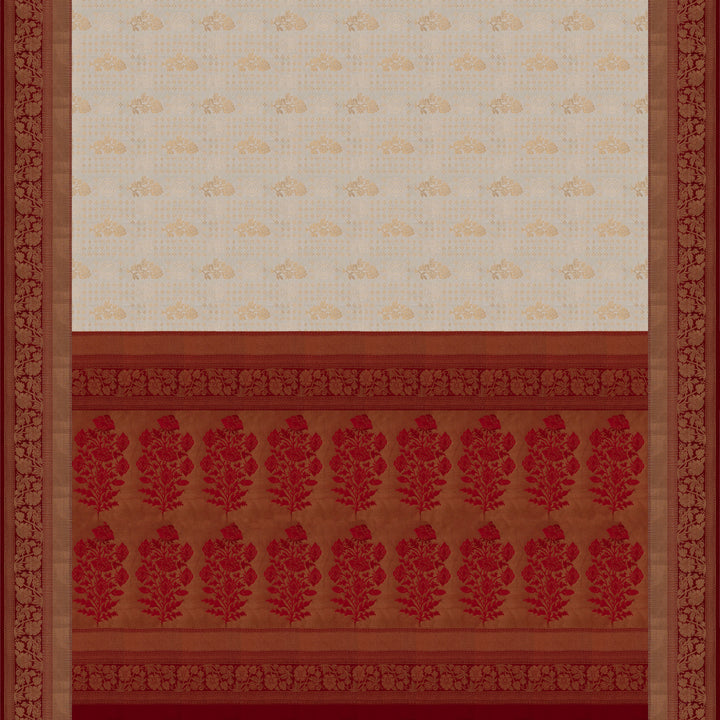 Handwoven Off-white with Red Uppada Soft Silk Saree - 2755T012942DSC