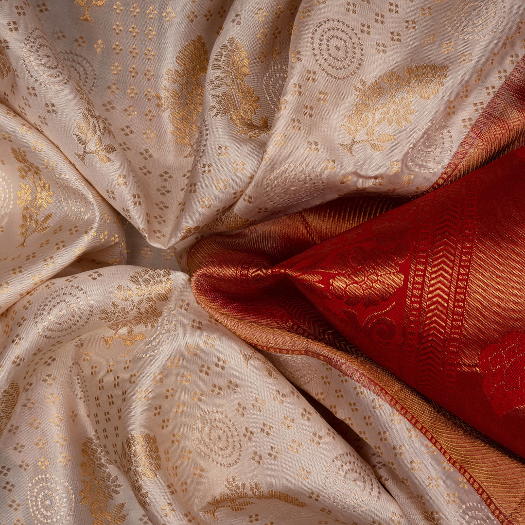 Handwoven Off-white with Red Uppada Soft Silk Saree - 2755T012942DSC