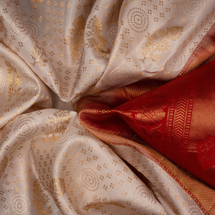 Handwoven Off-white with Red Uppada Soft Silk Saree - 2755T012942DSC