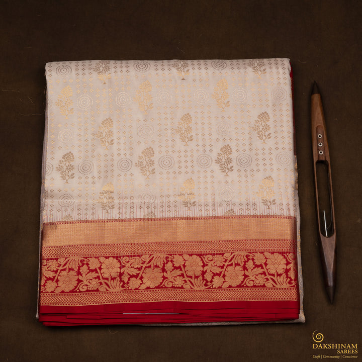 Handwoven Off-white with Red Uppada Soft Silk Saree - 2755T012942DSC