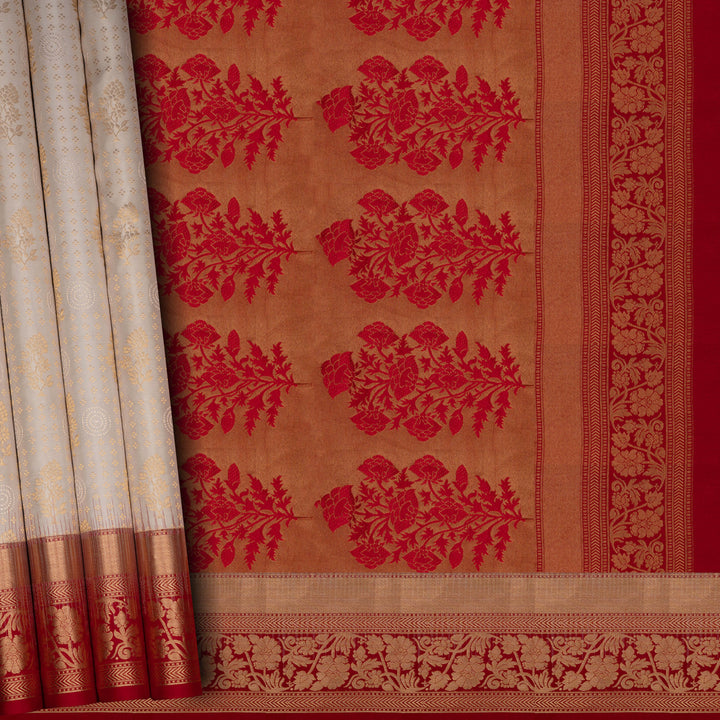 Handwoven Off-white with Red Uppada Soft Silk Saree - 2755T012942DSC