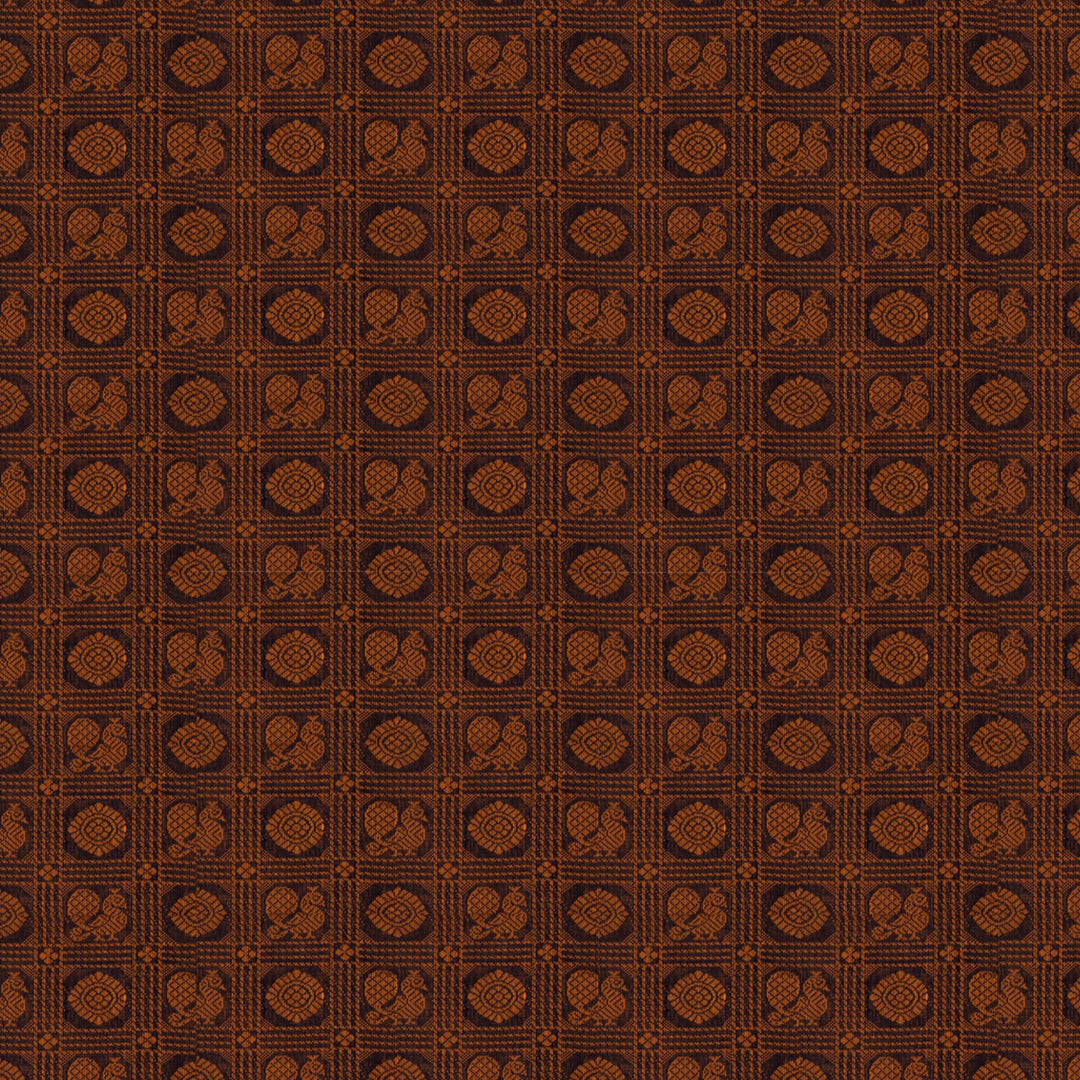 Brown Kanchi cotton saree with annam and chakram checks, maroon border and detailed pallu with matching blouse