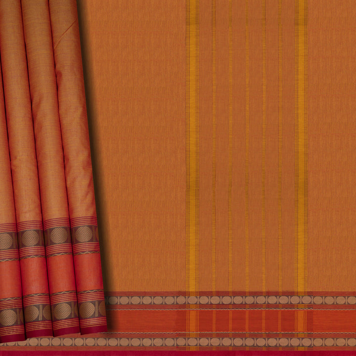 Handwoven Orange Chettinad Cotton Saree - 2659T009780DSC