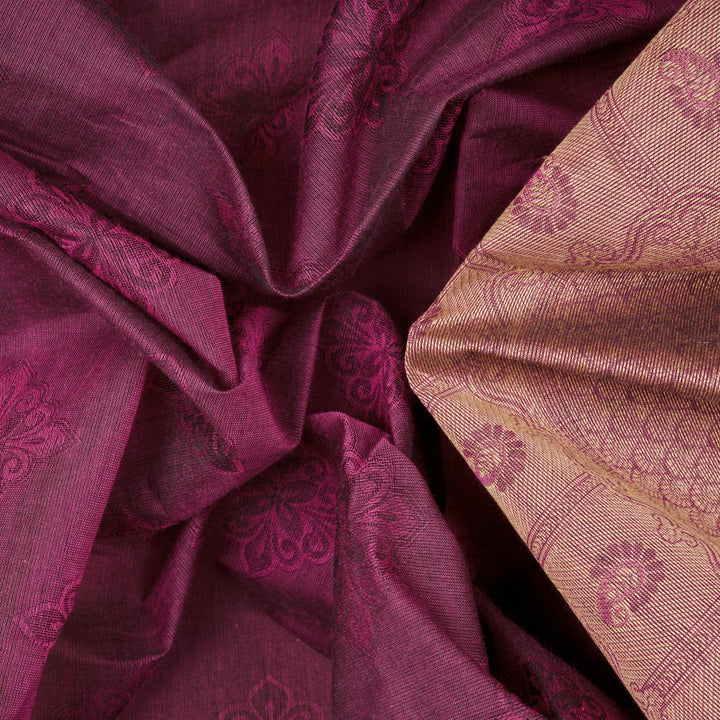 Handwoven Purple Wine South Cotton Saree - 2665T012843DSC