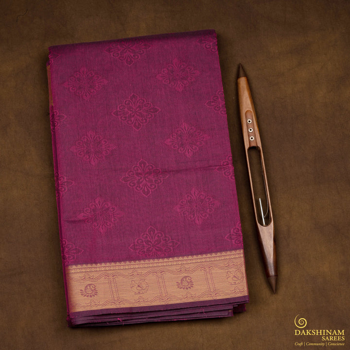 Handwoven Purple Wine South Cotton Saree - 2665T012843DSC