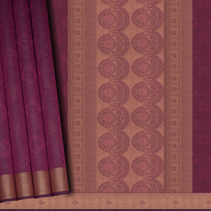 Handwoven Purple Wine South Cotton Saree - 2665T012843DSC