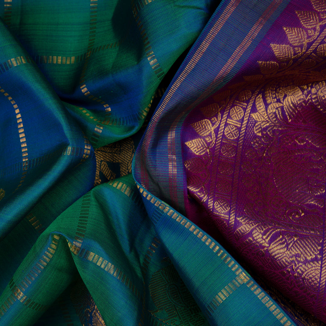 Handwoven Green with Purple Kanjivaram Silk Saree - 2670T013062DSC