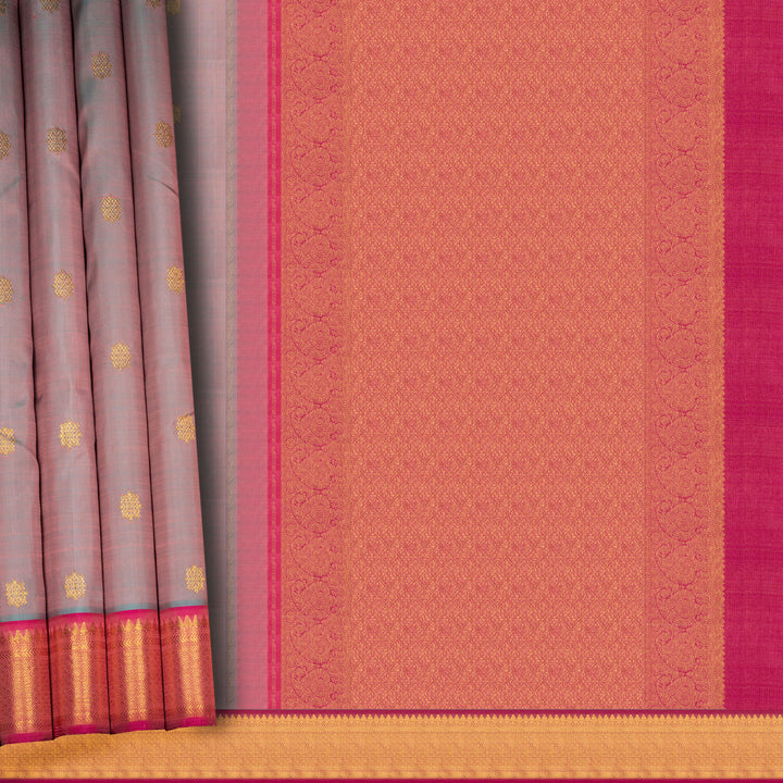 Handwoven Blue with Pink Kanjivaram Silk Saree - 2671T012539DSC