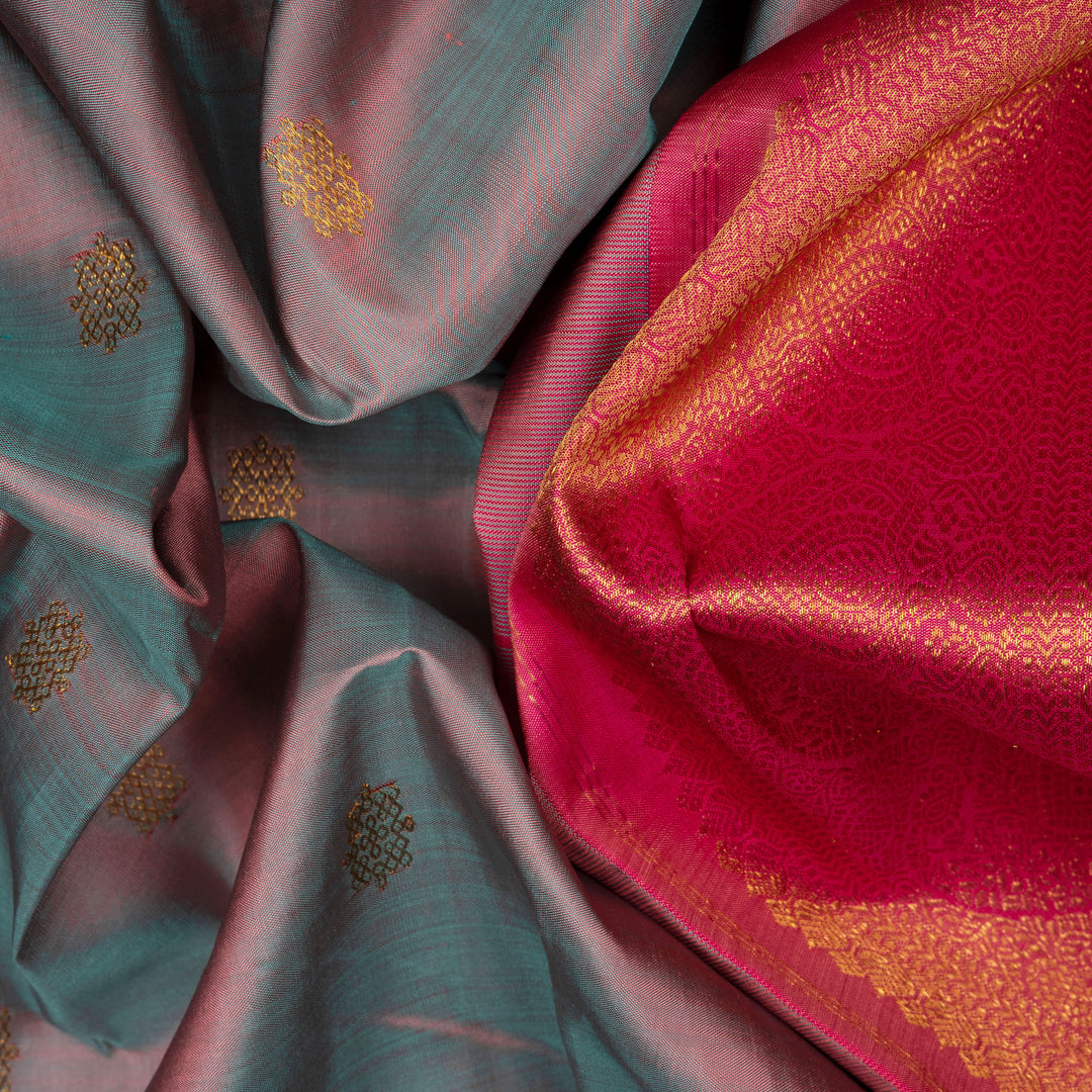 Handwoven Blue with Pink Kanjivaram Silk Saree - 2671T012539DSC