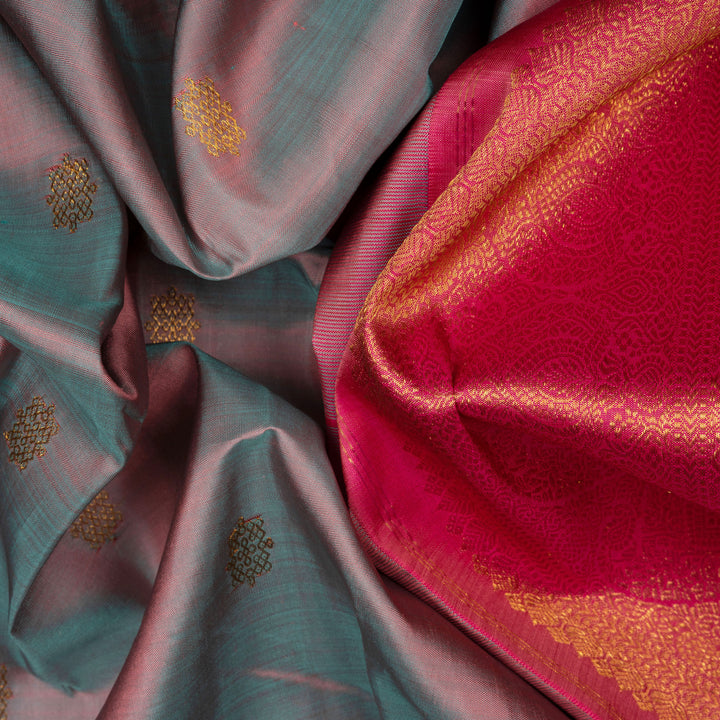 Handwoven Blue with Pink Kanjivaram Silk Saree - 2671T012539DSC