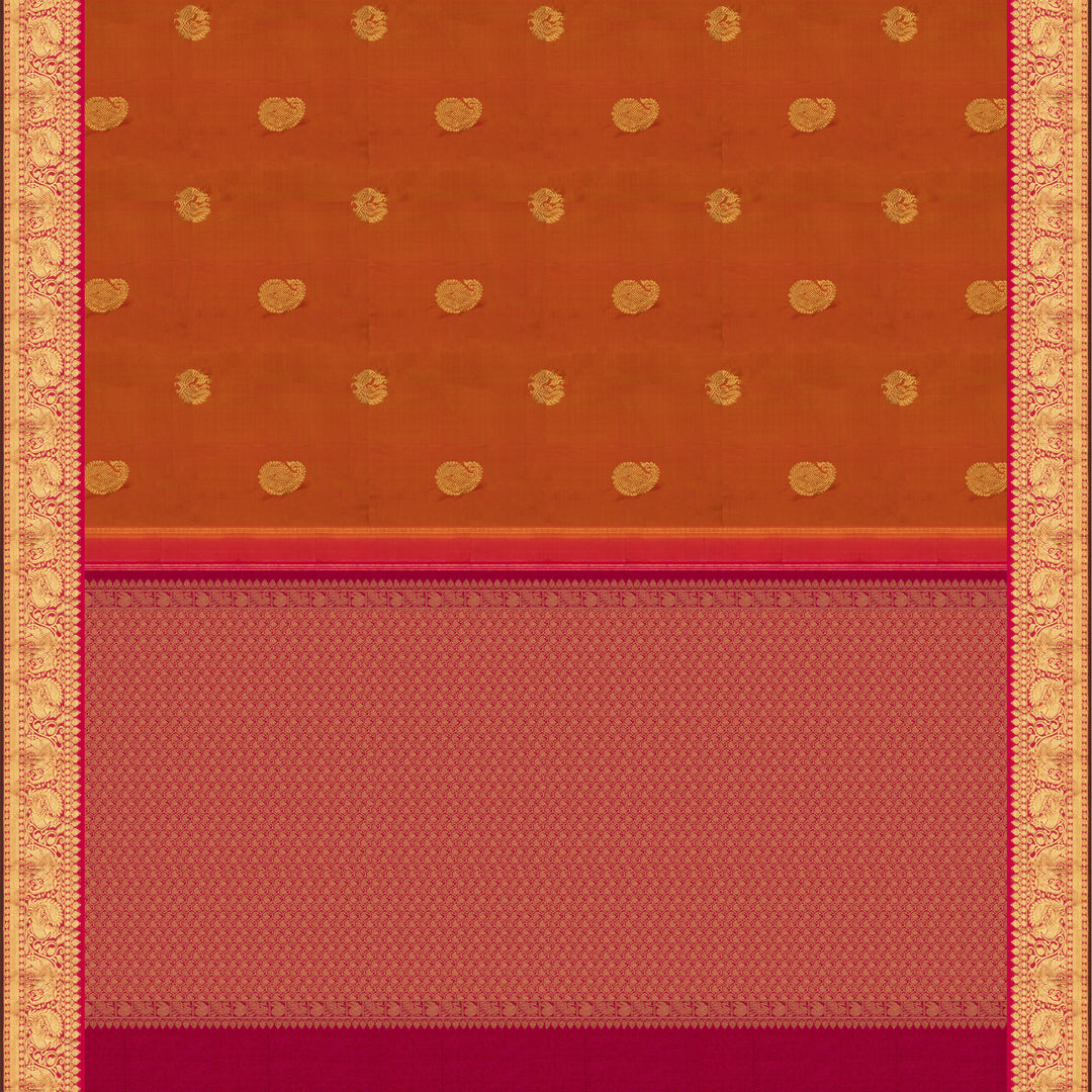 Handwoven Orange with Pink Kanjivaram Silk Saree - 2672T013058DSC