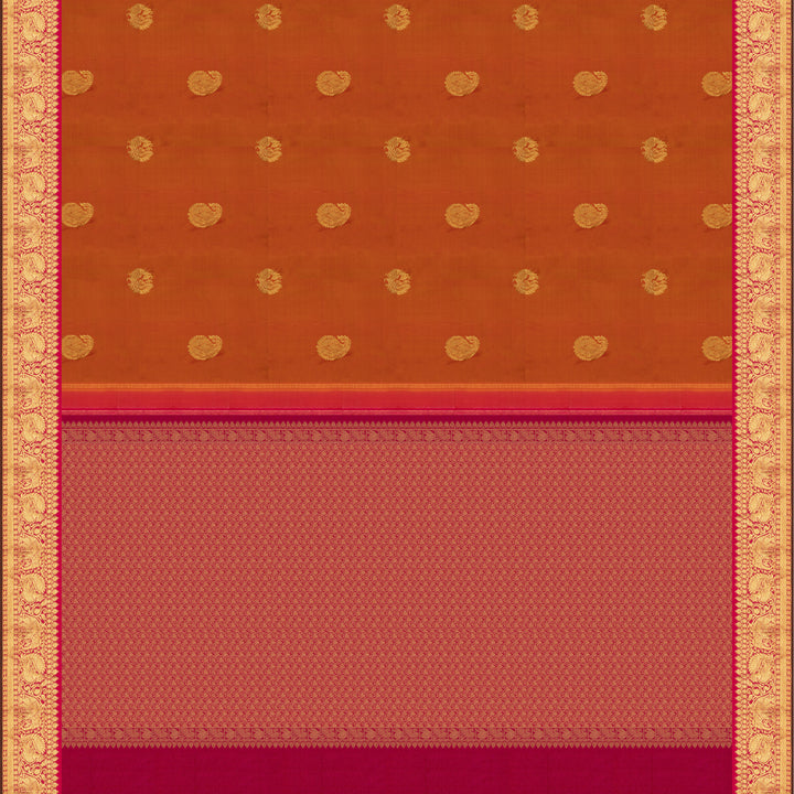 Handwoven Orange with Pink Kanjivaram Silk Saree - 2672T013058DSC