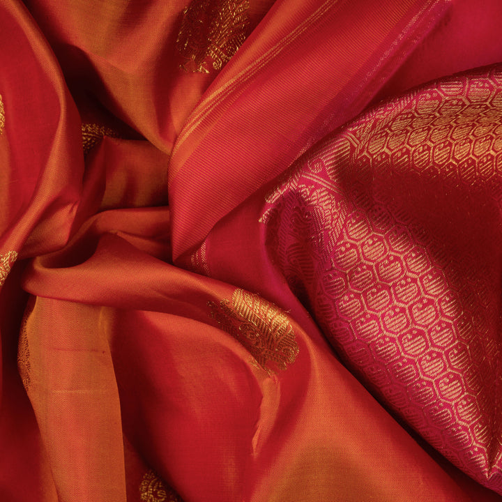 Handwoven Orange with Pink Kanjivaram Silk Saree - 2672T013058DSC
