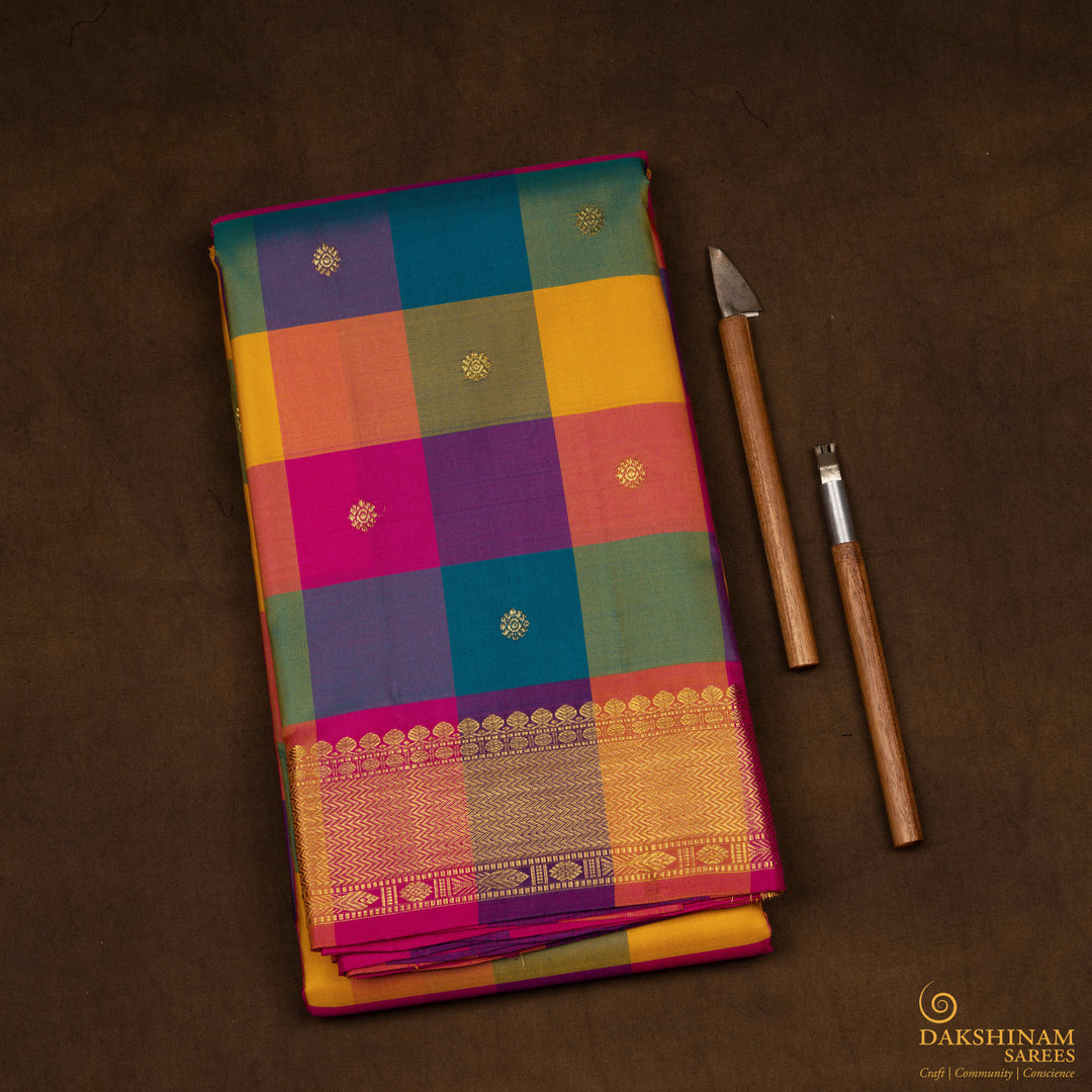 Handwoven Multi-colour Kanjivaram Silk Saree - 2673T013059DSC