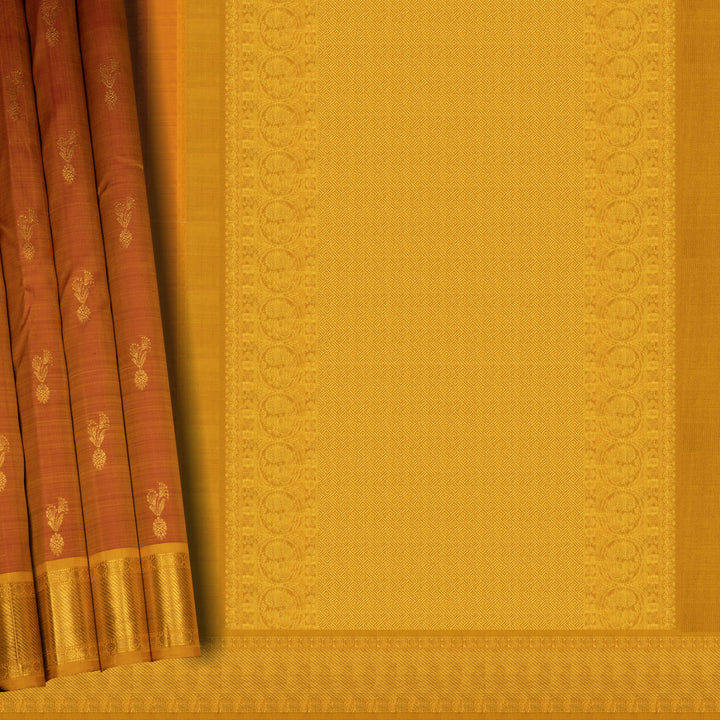 Handwoven Orange with Yellow Kanjivaram Silk Saree - 2676T013038DSC