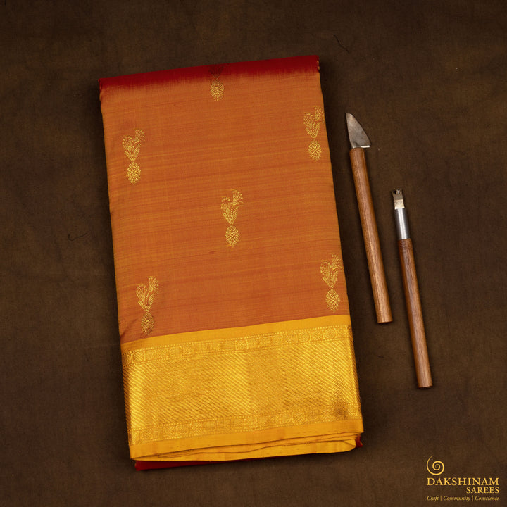 Handwoven Orange with Yellow Kanjivaram Silk Saree - 2676T013038DSC