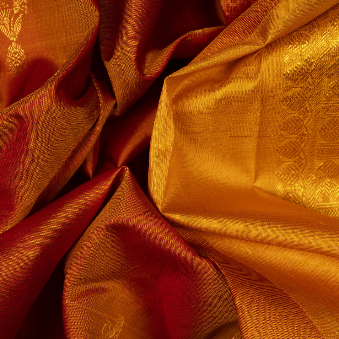 Handwoven Orange with Yellow Kanjivaram Silk Saree - 2676T013038DSC