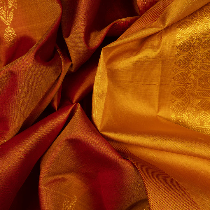 Handwoven Orange with Yellow Kanjivaram Silk Saree - 2676T013038DSC