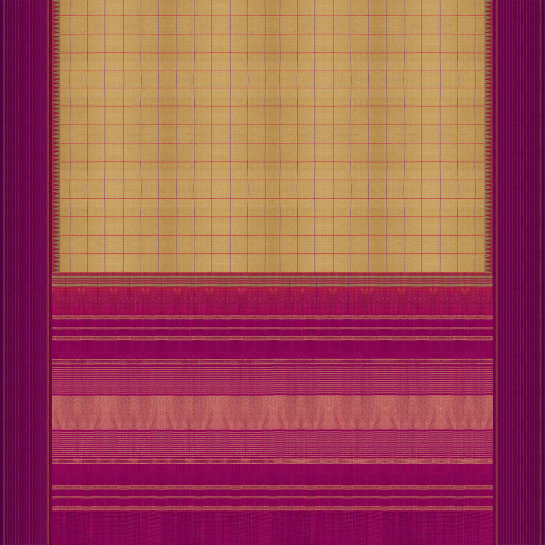 Handwoven Yellow with Pink Kanjivaram Kora Silk Saree - 2677T013121DSC