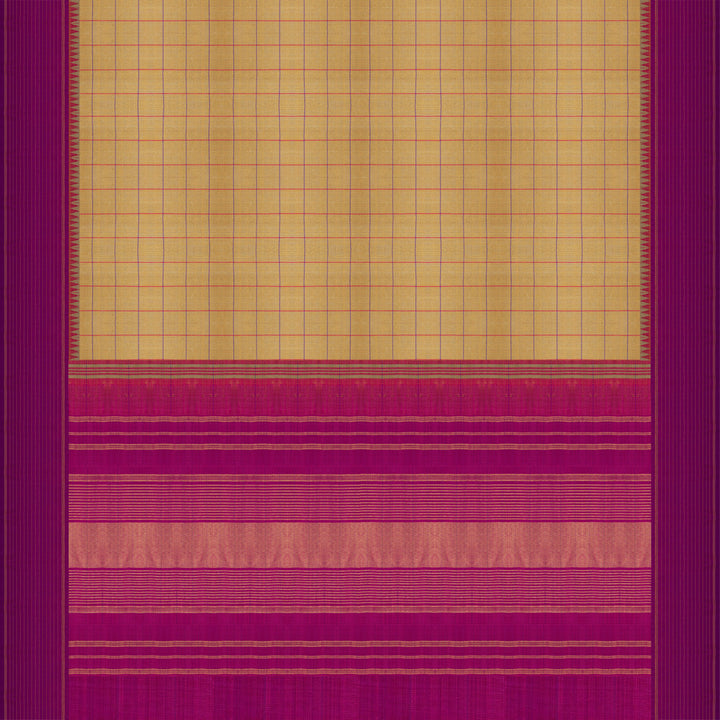 Handwoven Yellow with Pink Kanjivaram Kora Silk Saree - 2677T013121DSC