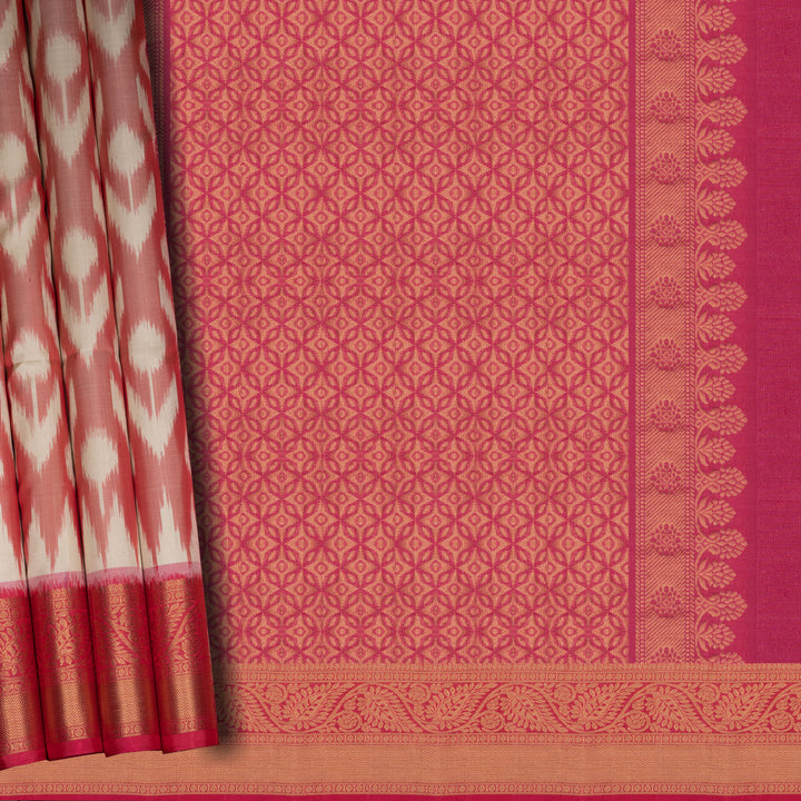 Handwoven Peach with Pink Ikat Soft Silk Saree - 2678N034172DSC