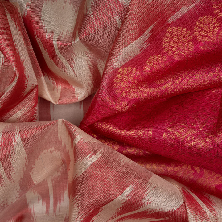 Handwoven Peach with Pink Ikat Soft Silk Saree - 2678N034172DSC