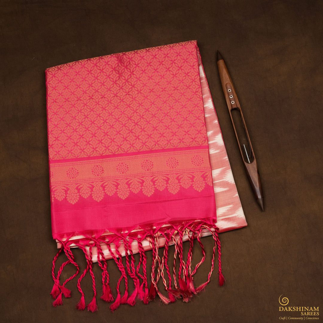 Handwoven Peach with Pink Ikat Soft Silk Saree - 2678N034172DSC