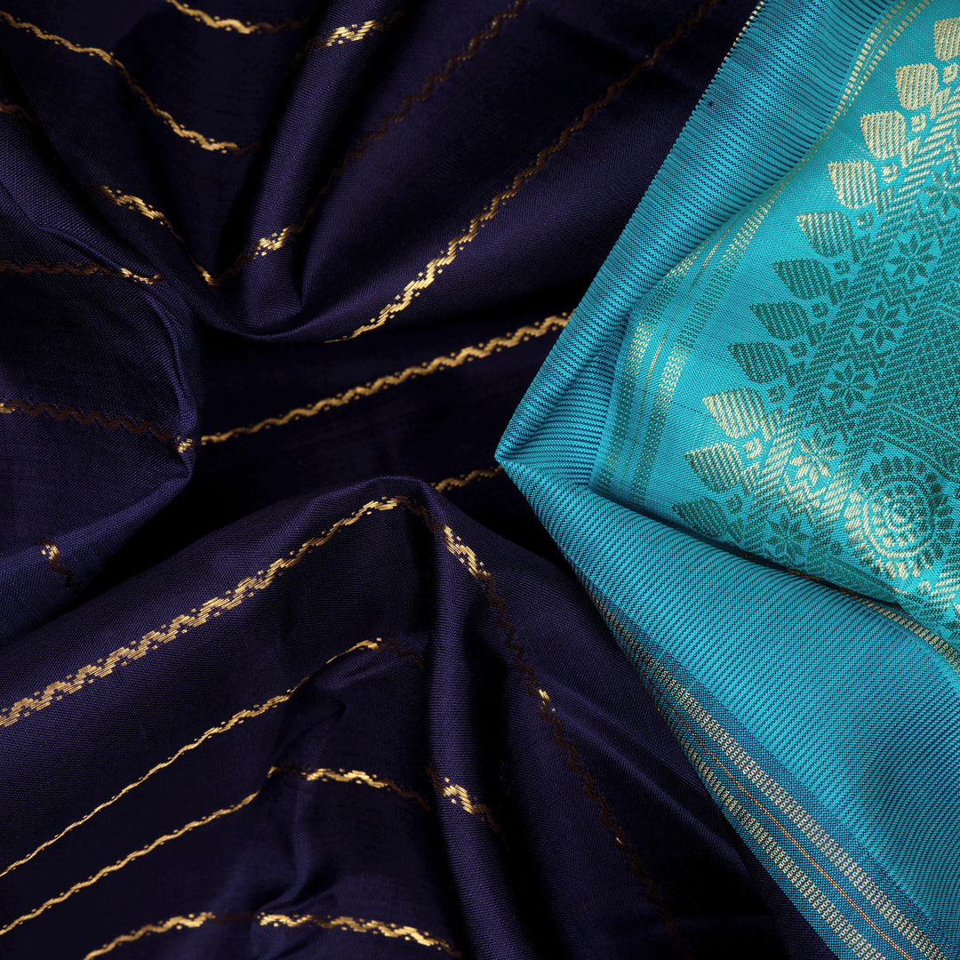 Handwoven Blue Kanjivaram Silk Saree - 2684T010891DSC