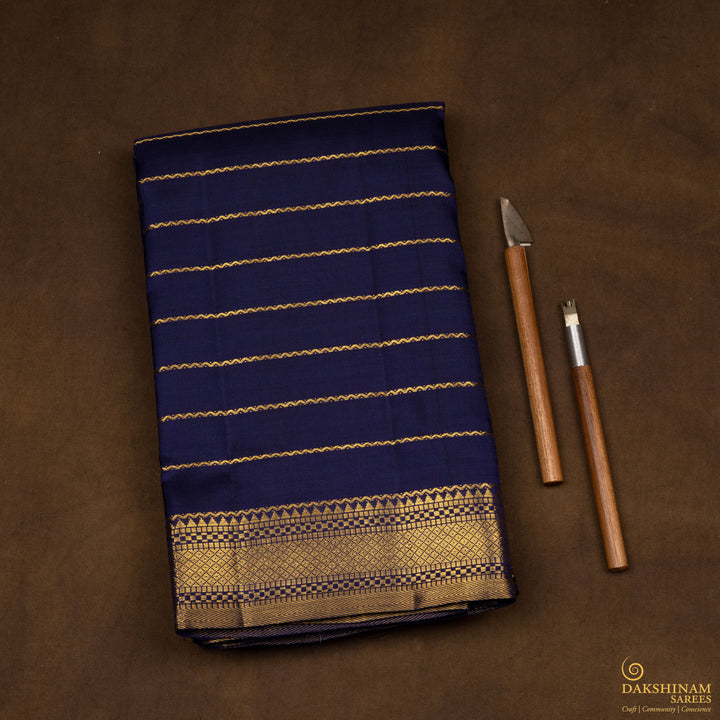 Handwoven Blue Kanjivaram Silk Saree - 2684T010891DSC