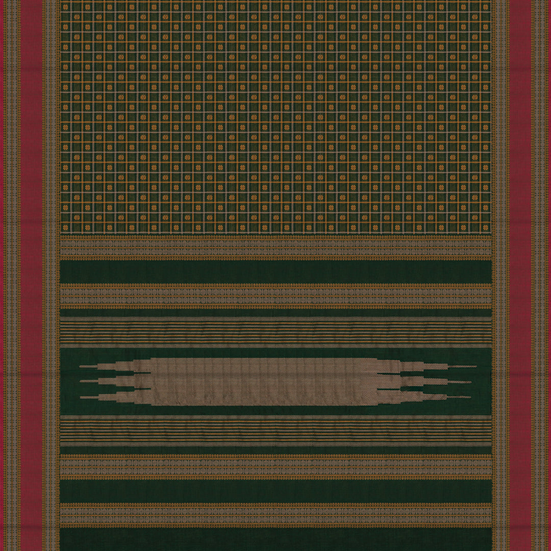 Handwoven Green with Pink Kanjivaram Cotton Saree - 2689T013316DSC
