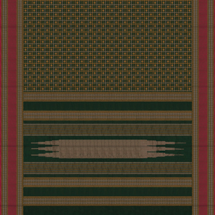 Handwoven Green with Pink Kanjivaram Cotton Saree - 2689T013316DSC