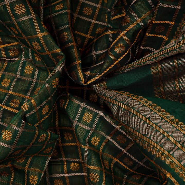 Handwoven Green with Pink Kanjivaram Cotton Saree - 2689T013316DSC