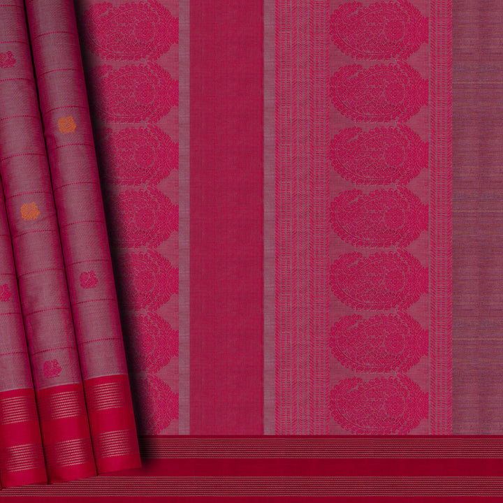 Handwoven Pink with Red Kanjivaram Cotton Saree - 2717T013304DSC