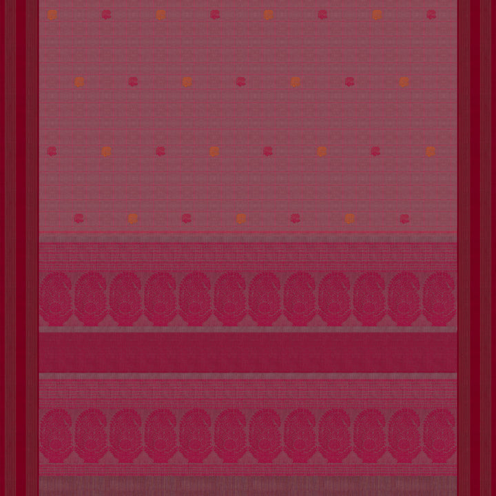 Handwoven Pink with Red Kanjivaram Cotton Saree - 2717T013304DSC