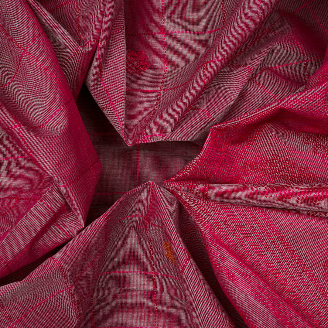 Handwoven Pink with Red Kanjivaram Cotton Saree - 2717T013304DSC