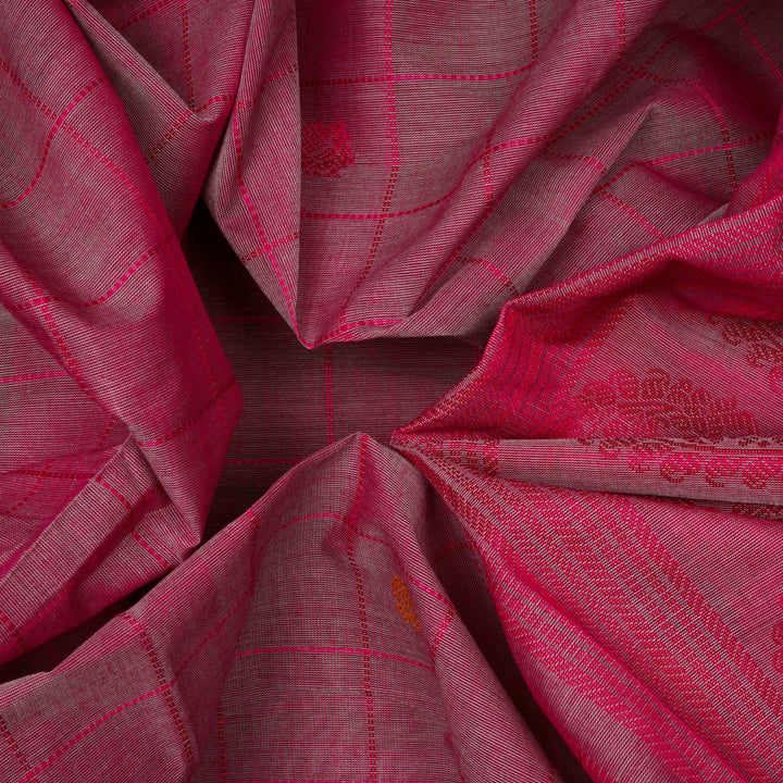 Handwoven Pink with Red Kanjivaram Cotton Saree - 2717T013304DSC