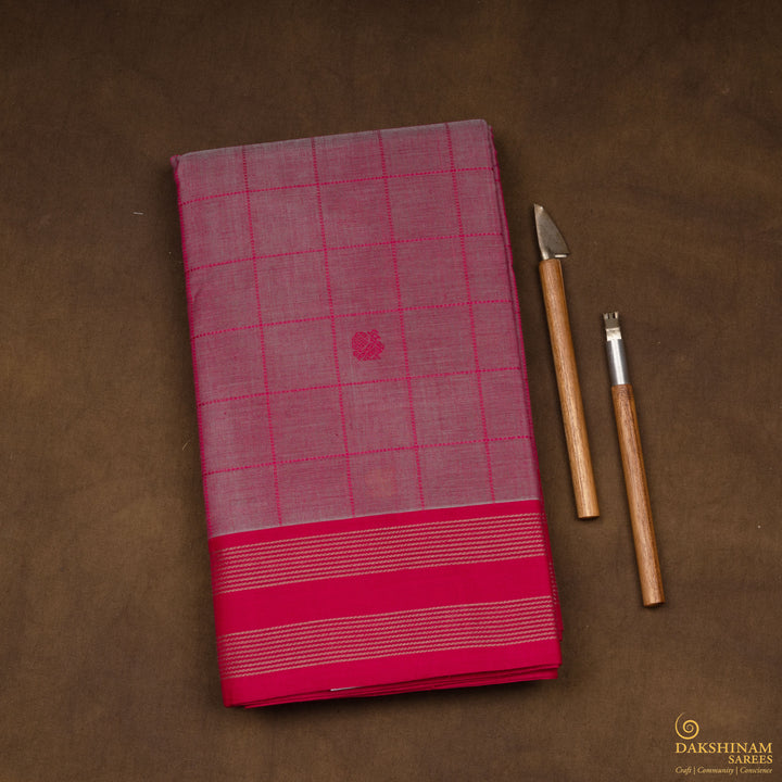 Handwoven Pink with Red Kanjivaram Cotton Saree - 2717T013304DSC