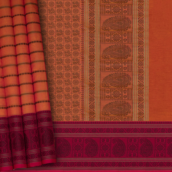 Handwoven Orange with Pink Kanjivaram Cotton Saree - 2721T013307DSC