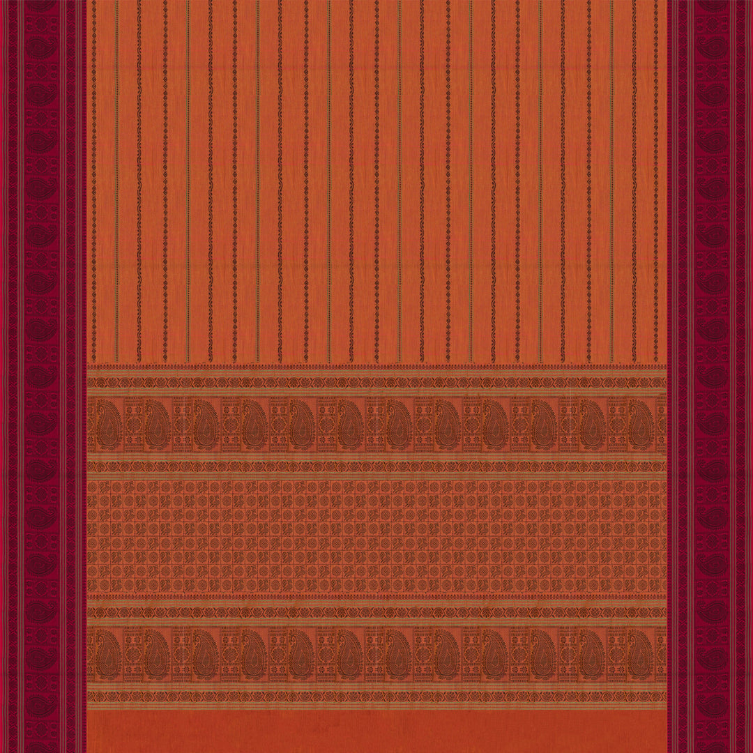Handwoven Orange with Pink Kanjivaram Cotton Saree - 2721T013307DSC