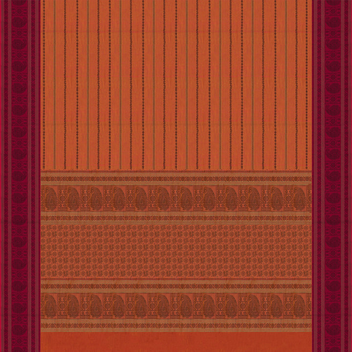 Handwoven Orange with Pink Kanjivaram Cotton Saree - 2721T013307DSC