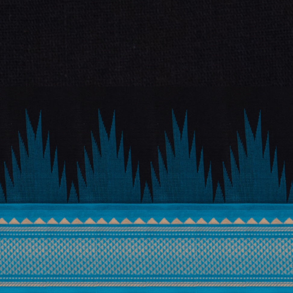 Handwoven Black with Blue Kanjivaram Cotton Saree - 2723T013325DSC
