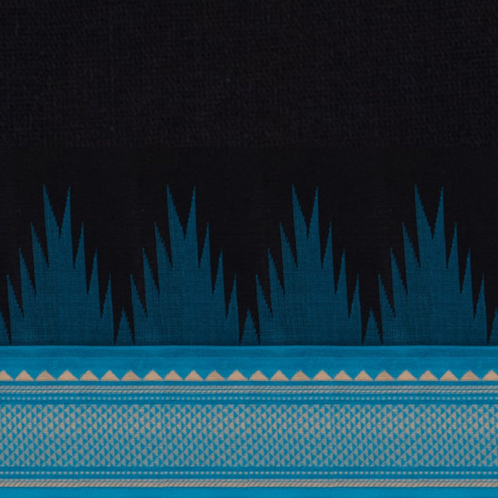 Handwoven Black with Blue Kanjivaram Cotton Saree - 2723T013325DSC