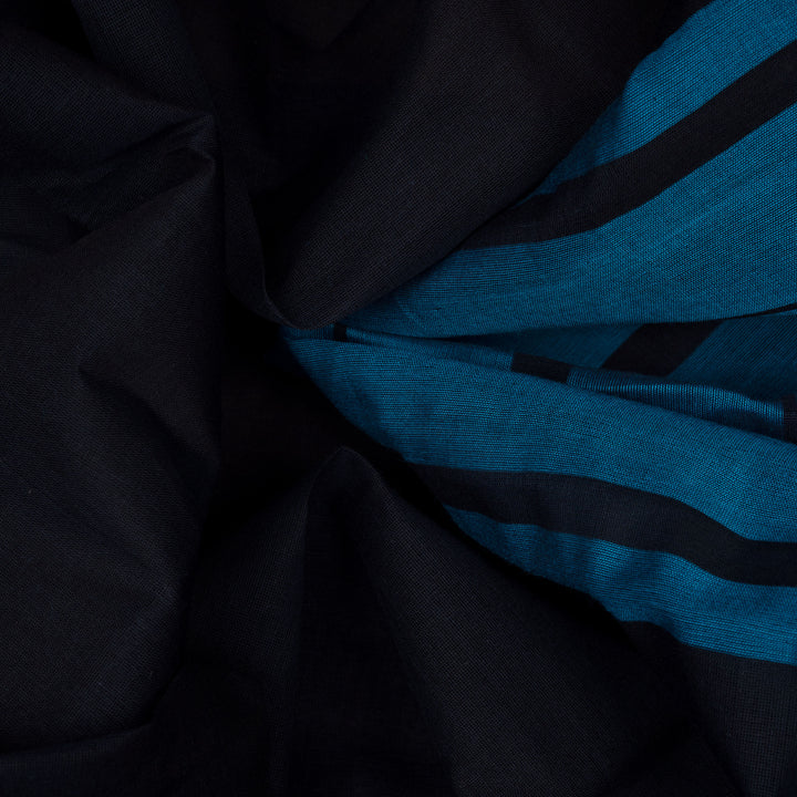 Handwoven Black with Blue Kanjivaram Cotton Saree - 2723T013325DSC