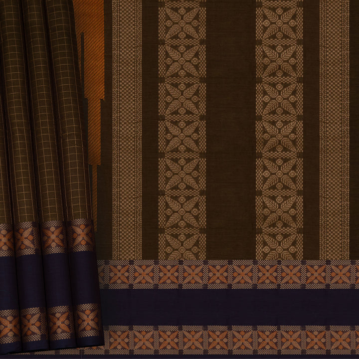 Handwoven Green with Blue Kanjivaram Cotton Saree - 2725T013309DSC