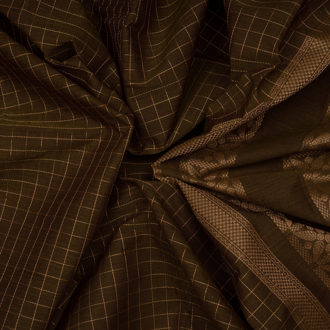 Handwoven Green with Blue Kanjivaram Cotton Saree - 2725T013309DSC