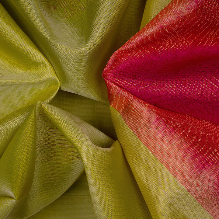 Handwoven Green with Pink Soft Silk Saree - 2731T013114DSC